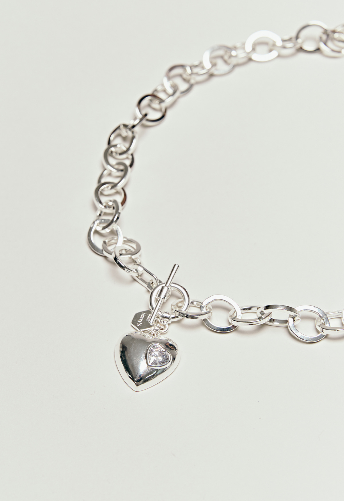 Cubic Point Heart Cham Necklace - Silver