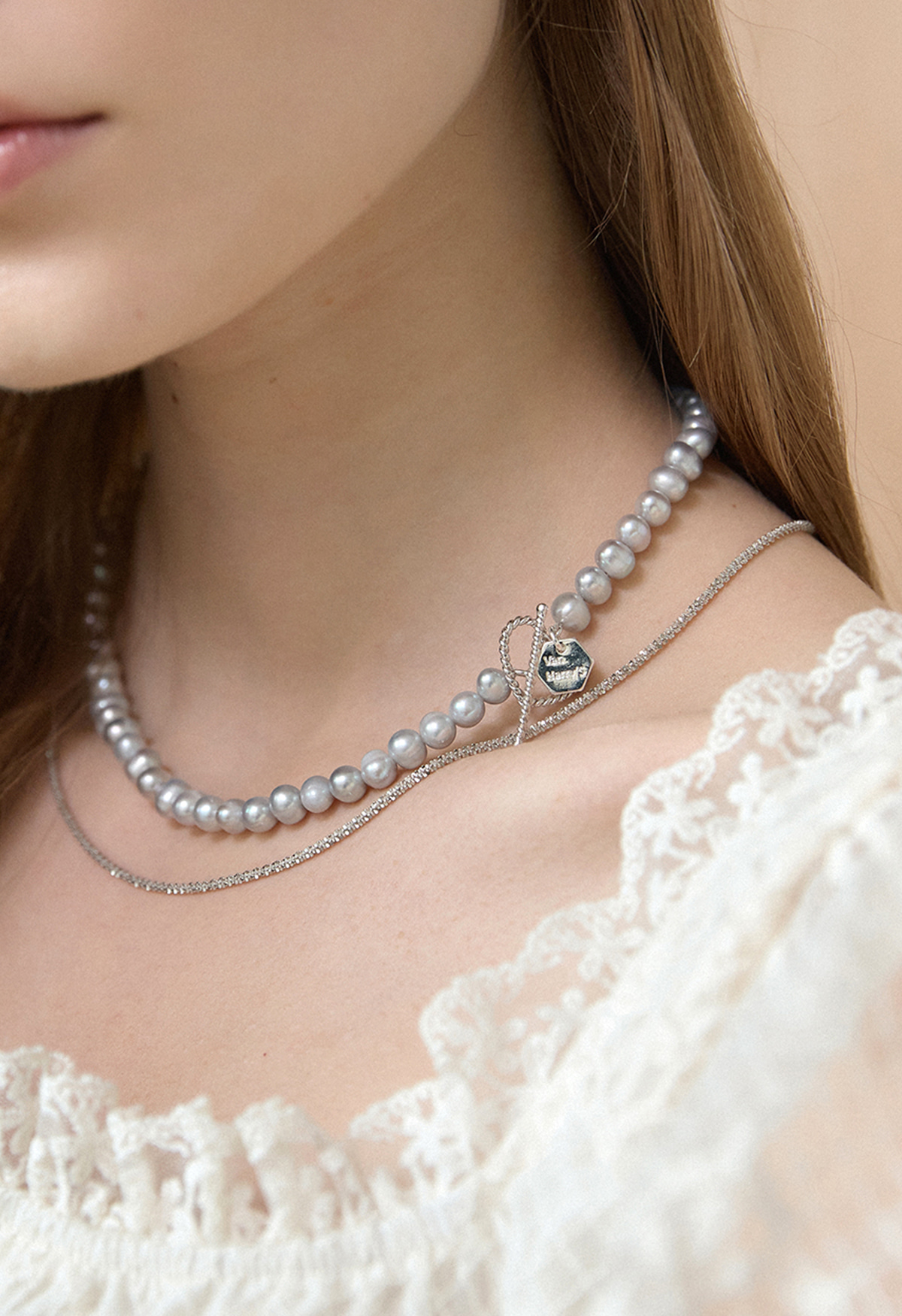Heart Chain Gray Freshwater Pearl Necklace