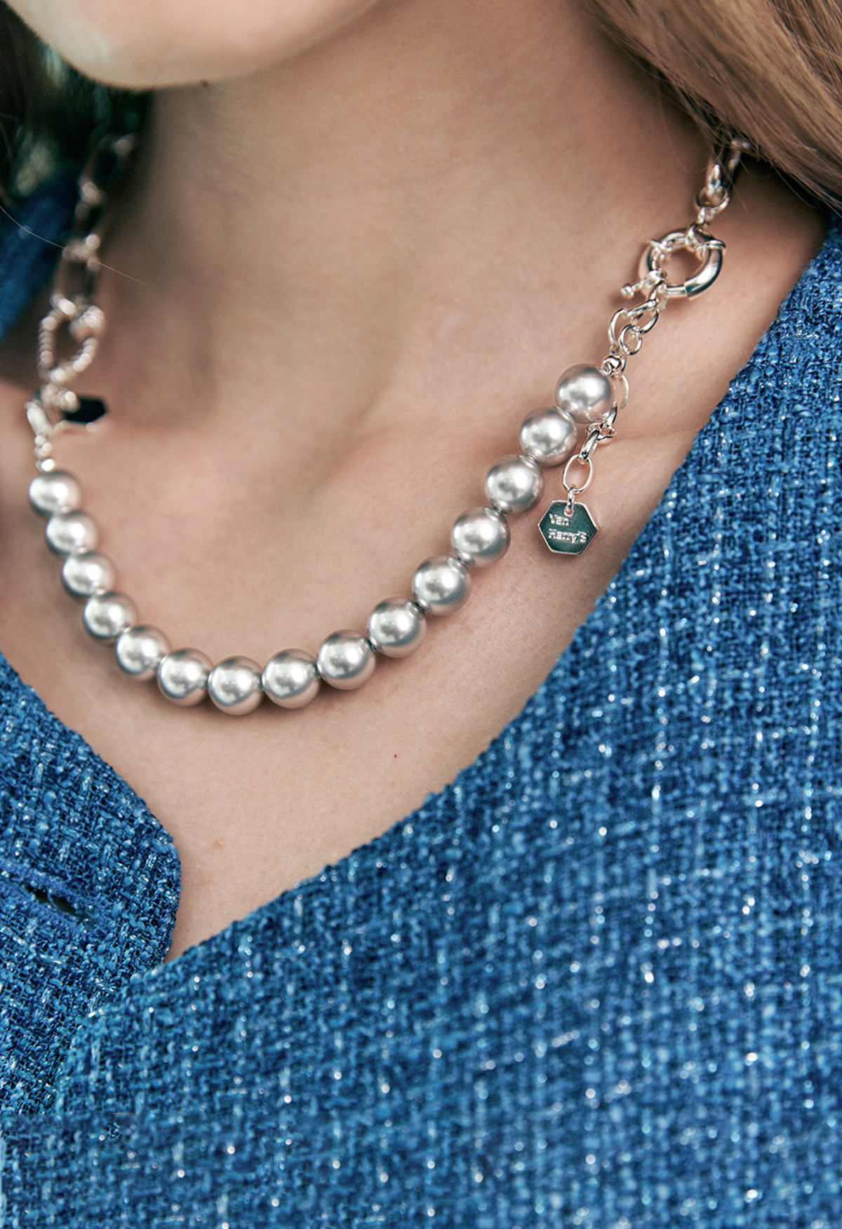 Gray Pearl Silver Chain Necklace